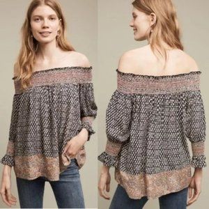 Vanessa‎ Virginia (Anthropologie) Smocked Neck Boho Loose Fit Top Size S